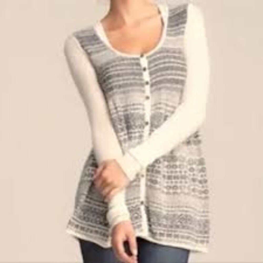 Free People Nordic Fair Isle Button Front Cardigan Tunic Sweater